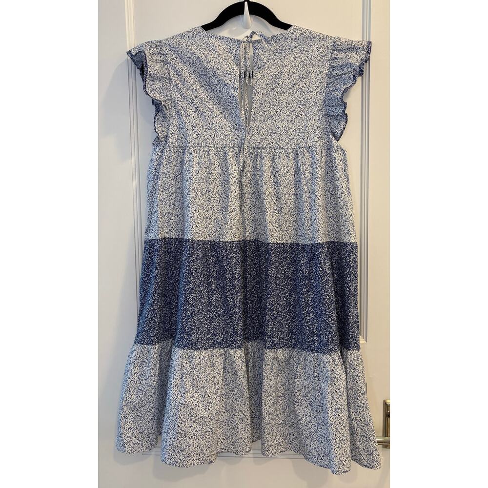 English Factory Blue Multi Floral Tiered Mini Dress Ruffle Sleeve XS NEW - Picture 5 of 7